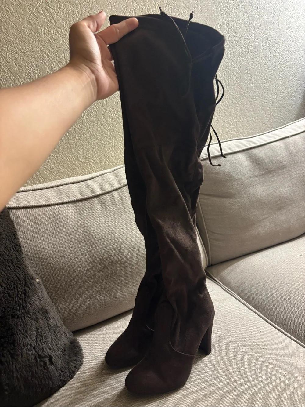 Women's Over-the-Knee Suede Boots in Dark Brown brand new